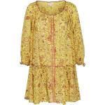 Gelbe Mini V-Ausschnitt Minikleider & kurze Kleider mit Rüschen aus Baumwolle für Damen Größe L für den für den Frühling 