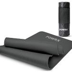 POWRX Gymnastikmatte Yogamatte (Matt Schwarz 183 x 60 x 1 cm) 183 x 60 cm I Dicke: 1cm oder 1,5cm inkl. Tragegurt & Tasche versch. Farben