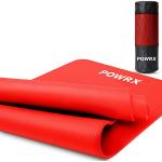 POWRX Gymnastikmatte Yogamatte (Rot 183 x 60 x 1 cm) Premium inkl. Tragegurt & Tasche sowie Übungsposter I Sportmatte Phthalatfrei, SGS geprüft I Matte hautfreundlich