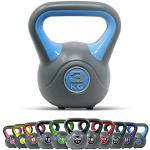 Kettlebell Kunststoff 2-20 kg inkl. Workout I Kugelhantel in versch. Farben und Gewichten I Bodenschonende Schwunghantel (3 kg - Hellblau)