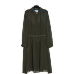 Dunkelgrüne Vintage Langärmelige Prada Spitzenkleider aus Seide für Damen Größe M 