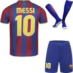 PraiseLight Barcelona Limitierte Messi #10 Heim Fußball Kinder Trikot Auflage Shorts Socken Set Nostalgie Jugendgrößen (Blau/Rot,28)