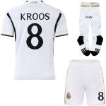 PraiseLight R. Madrid Toni Kroos #8 Heim Kinder Trikot 2023/2024 Fußball Shorts Socken Set Jugendgrößen (Weiß,20)