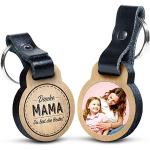 Premium „Danke Mama - Du bist die Beste“ - Foto-Schlüsselanhänger aus Eichenholz mit Gravur und kratzfestem Foto in Farbe - personalisierte Geschenkidee für Muttertag, Vatertag