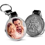 Premium „Für den besten Papa der Welt“ - Foto-Schlüsselanhänger aus METALL mit dunklem Echtleder und Gravur - personalisierte Geschenkidee für Muttertag, Vatertag