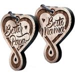 schenkYOU Premium Schlüsselanhänger Set aus Nussbaumholz vorgraviert - personalisierte Geschenkidee zu Muttertag, Vatertag - Gravur „Beste Mama - Bester Papa„