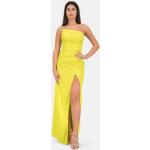 Gelbe Unifarbene Prestije Maxi Sommerkleider mit Reißverschluss aus Satin für Damen für den für den Sommer 