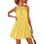 Gelbe Unifarbene Boho Ärmellose Mini Neckholderkleider aus Chiffon für Damen Größe S für Partys für den für den Sommer 