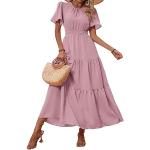 Pinke Casual Maxi Rundhals-Ausschnitt Sommerkleider Gesmokte für Damen Größe XL 