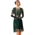 Dunkelgrüne Vintage Langärmelige Prettyguide V-Ausschnitt Winterkleider mit Fransen mit Reißverschluss aus Mesh für Damen Größe M 