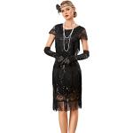 Reduzierte Schwarze Vintage Langärmelige Prettyguide Winterkleider mit Fransen mit Reißverschluss aus Mesh für Damen Größe S für den für den Winter 