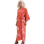 Prettystern Damen Bodenlang 100% Seide Satin Seidenmantel Kimono SeidenMorgenmantel Nachtkleid Yukata Robe Terracotta rot Sakura L02