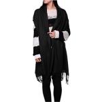 Schwarze Unifarbene Business Prettystern Pashmina-Schals mit Fransen aus Wolle für Damen Größe XL 