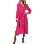 Pinke Unifarbene Elegante Langärmelige V-Ausschnitt Neckholderkleider für Damen Größe XXL Große Größen für Hochzeitsgäste für den für den Sommer 