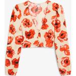 Rote Blumenmuster Langärmelige Monki V-Ausschnitt V-Shirts für Damen Größe XL 
