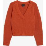 Rostrote Oversize Monki V-Ausschnitt Strickpullover aus Wolle für Damen Größe L 
