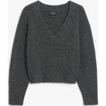 Dunkelgraue Oversize Monki V-Ausschnitt Strickpullover aus Wolle für Damen Größe XS 
