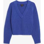 Blaue Oversize Monki V-Ausschnitt Strickpullover aus Wolle für Damen Größe S 