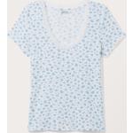 Blaue Blumenmuster Monki U-Ausschnitt T-Shirts aus Spitze enganliegend für Damen Größe XS 