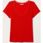 Rote Gesteppte Monki U-Ausschnitt T-Shirts aus Spitze enganliegend für Damen Größe M 