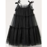 Schwarze Monki Midi Babydoll-Kleider aus Tüll für Damen Größe L 