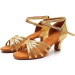 Goldene Animal-Print Salsa Schuhe aus Veloursleder für Damen Größe 40 mit Absatzhöhe 5cm bis 7cm 