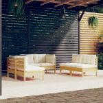 Prolenta Premium 6-tlg. Garten-Lounge-Set mit Creme Kissen Massivholz Kiefer