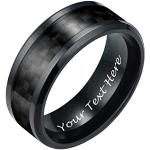 Schwarze Runde Edelstahlringe aus Kohlefaser personalisiert für Herren Größe 57 zur Hochzeit 