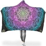 Bunte Decken mit Kapuze mit Mandala-Motiv aus Fleece 130x150 für den für den Winter 