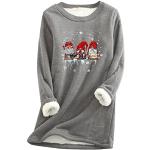 Graue Langärmelige Damennachthemden mit Weihnachts-Motiv mit Glitzer aus Fleece Größe M für den für den Herbst 