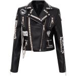 Schwarze Punk Mini Biker-Lederjacken mit Pailletten aus Veloursleder für Damen Größe 3 XL 