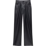 Schwarze Unifarbene Loose Fit 5-Pocket Hosen mit Reißverschluss aus Polyester für Damen Größe S 