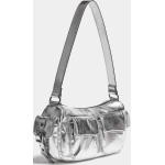 Silberne Damenschultertaschen & Damenshoulderbags mit Reißverschluss aus Kunstleder mit Innentaschen klein 