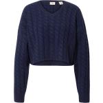 Reduzierte Marineblaue Unifarbene Langärmelige LEVI'S V-Ausschnitt Strickpullover aus Wolle Cropped für Damen Größe M 