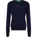 Reduzierte Marineblaue Unifarbene Langärmelige United Colors of Benetton V-Ausschnitt Strickpullover aus Wolle für Herren Größe M 