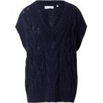 Reduzierte Marineblaue Unifarbene Rich&Royal V-Ausschnitt Zopfpullover aus Wolle für Damen Größe M 