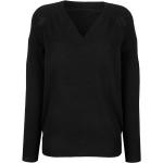 Schwarze Unifarbene Elegante Langärmelige Alba Moda V-Ausschnitt Kaschmir-Pullover für Damen Größe XS 