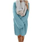 Hellblaue Bestickte Oversize Langärmelige Rundhals-Ausschnitt Sweatkleider aus Chiffon mit Kapuze für Damen Größe XXL für den für den Winter 