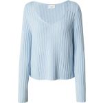 Reduzierte Pastellblaue Langärmelige V-Ausschnitt Kaschmir-Pullover aus Wolle für Damen Größe XS 