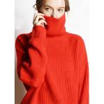 Orange Oversize Langärmelige Rollkragen Kaschmir-Pullover aus Wolle für Damen Größe S für den für den Herbst 