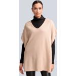 Beige Unifarbene Oversize Kurzärmelige Alba Moda V-Ausschnitt Kaschmir-Pullover für Damen Übergrößen 