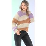 Fliederfarbene Color Blocking Langärmelige bader Rundhals-Ausschnitt Asymmetrische Pullover aus Polyamid für Damen Größe XL 