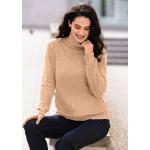 Sandfarbene bader Rollkragen Kaschmir-Pullover aus Wolle für Damen Größe M 