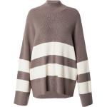 Braune Gestreifte InWear Stehkragen Kaschmir-Pullover aus Wolle für Damen Größe L Große Größen 