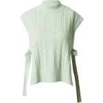 Reduzierte Pastellgrüne Unifarbene Ärmellose Stehkragen Zopfpullover aus Wolle für Damen Größe M 