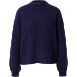 Reduzierte Marineblaue Unifarbene Langärmelige Drykorn Strickpullover aus Wolle für Damen Größe M 