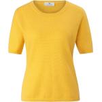 Gelbe Halblangärmelige Peter Hahn Rundhals-Ausschnitt Kaschmir-Pullover mit Vogel-Motiv aus Wolle maschinenwaschbar für Damen Größe L 