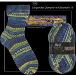 Pullover- und Sockenwolle 4-fach in Variation nach Hundertwasser-Werken von Opal, Singender Dampfer in Ultramarin - Werk 150