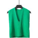 Grüne Unifarbene Ärmellose V-Ausschnitt Rollkragenpullover für Damen Übergrößen für den für den Herbst 