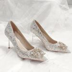 Silberne Cinderella Spitze High Heels & Stiletto-Pumps für Damen für die Braut 